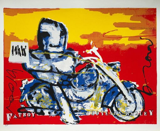 Herman Brood zeefdruk Harley Davidson Fatboy 100 years handgesigneerd