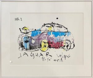 Herman Brood zeefdruk Jaguar MK2 volgens Brood