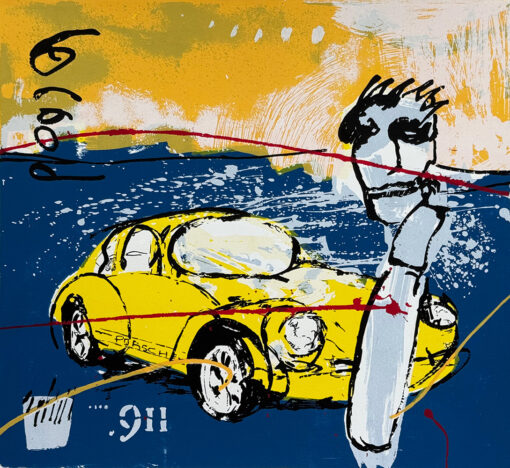 Herman Brood Porsche 911 geel zeefdruk