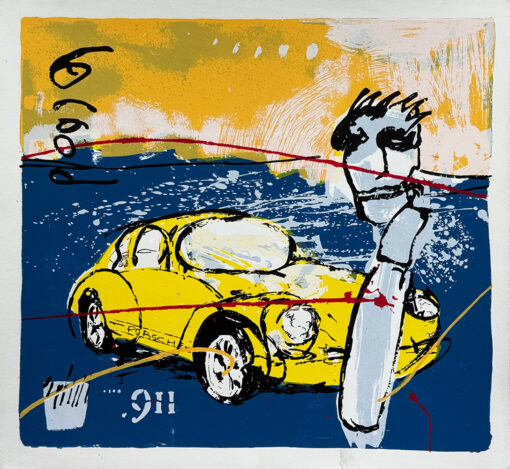 Herman Brood Porsche 911 geel zeefdruk