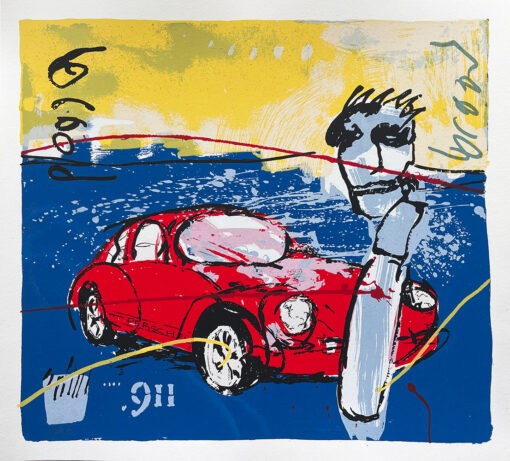 Herman Brood zeefdruk Porsche 911 rood handgesigneerd