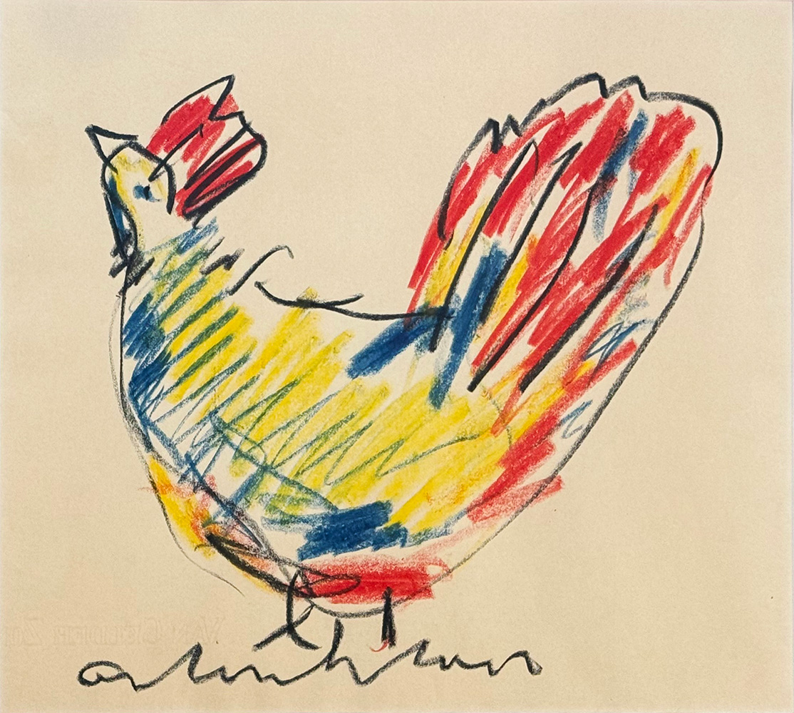 Anton Heyboer krijttekening Kip Haan Oervogel