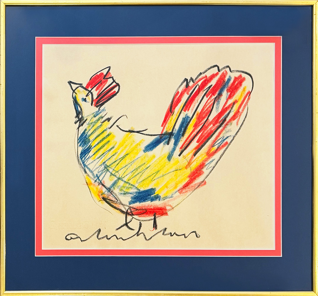 Anton Heyboer krijttekening Kip Haan Oervogel