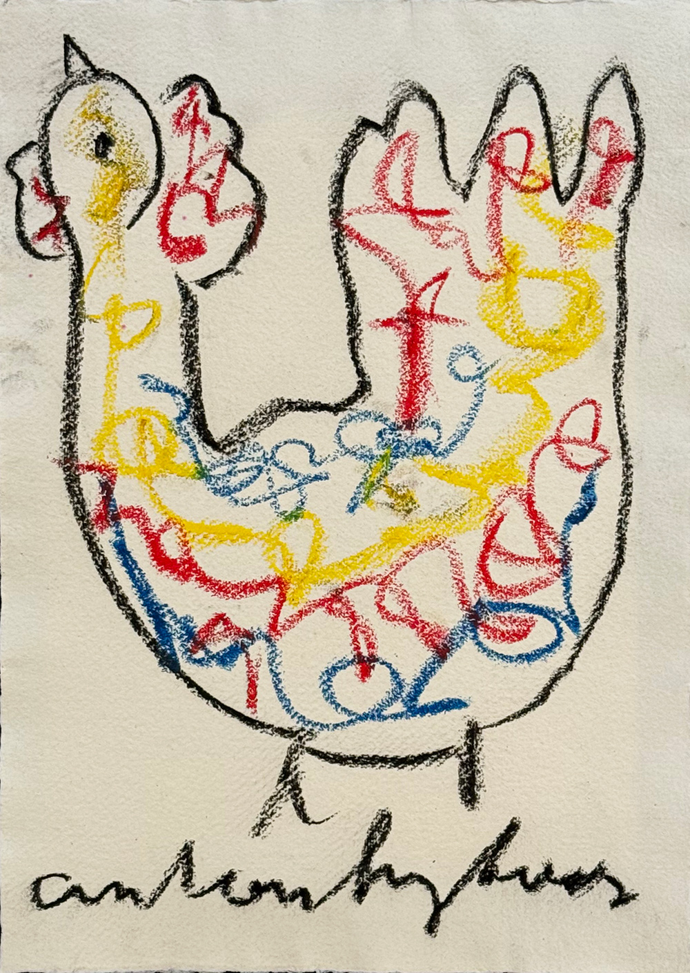 Anton heyboer krijt tekening Kip